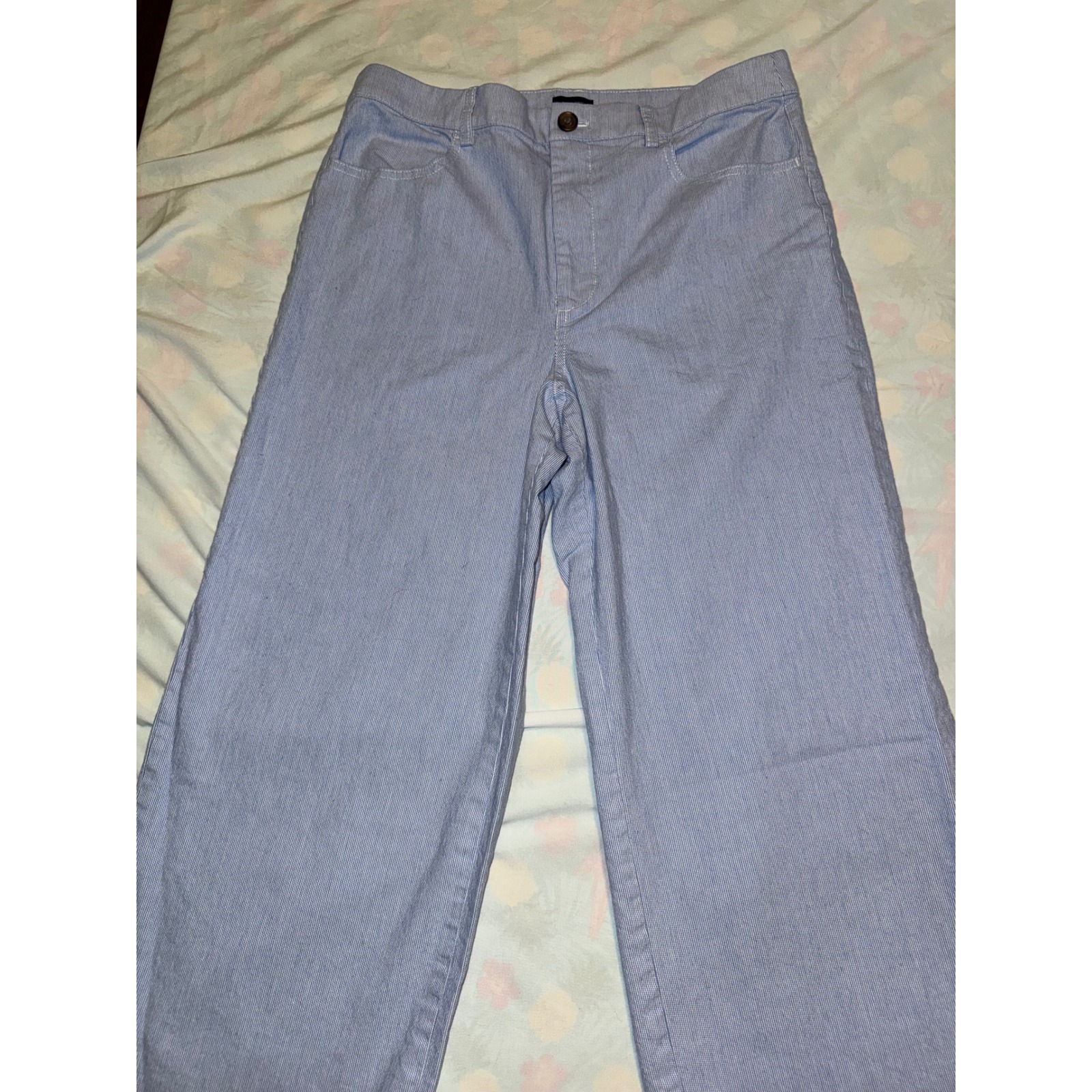 J.Crew Blue White Seersucker Striped Wide Leg Pants High Rise Size 28